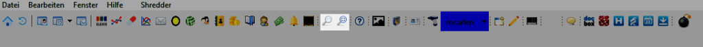 Symbolleiste in Elexis; Lupen-Symbol für globale Spotlight-Suche markiert.