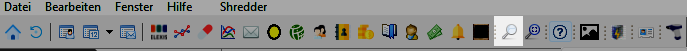 Symbolleiste in Elexis; Symbol blaue Lupe mit Quadrat für patientenbezogene Spotlight-Suche markiert.